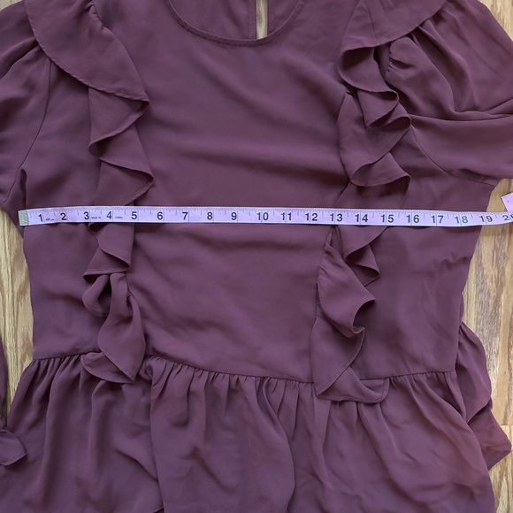 Ann Taylor Burgundy Ruffle Long Sleeve Peplum Blouse Large Romantic Boho Cottage - Picture 7 of 9
